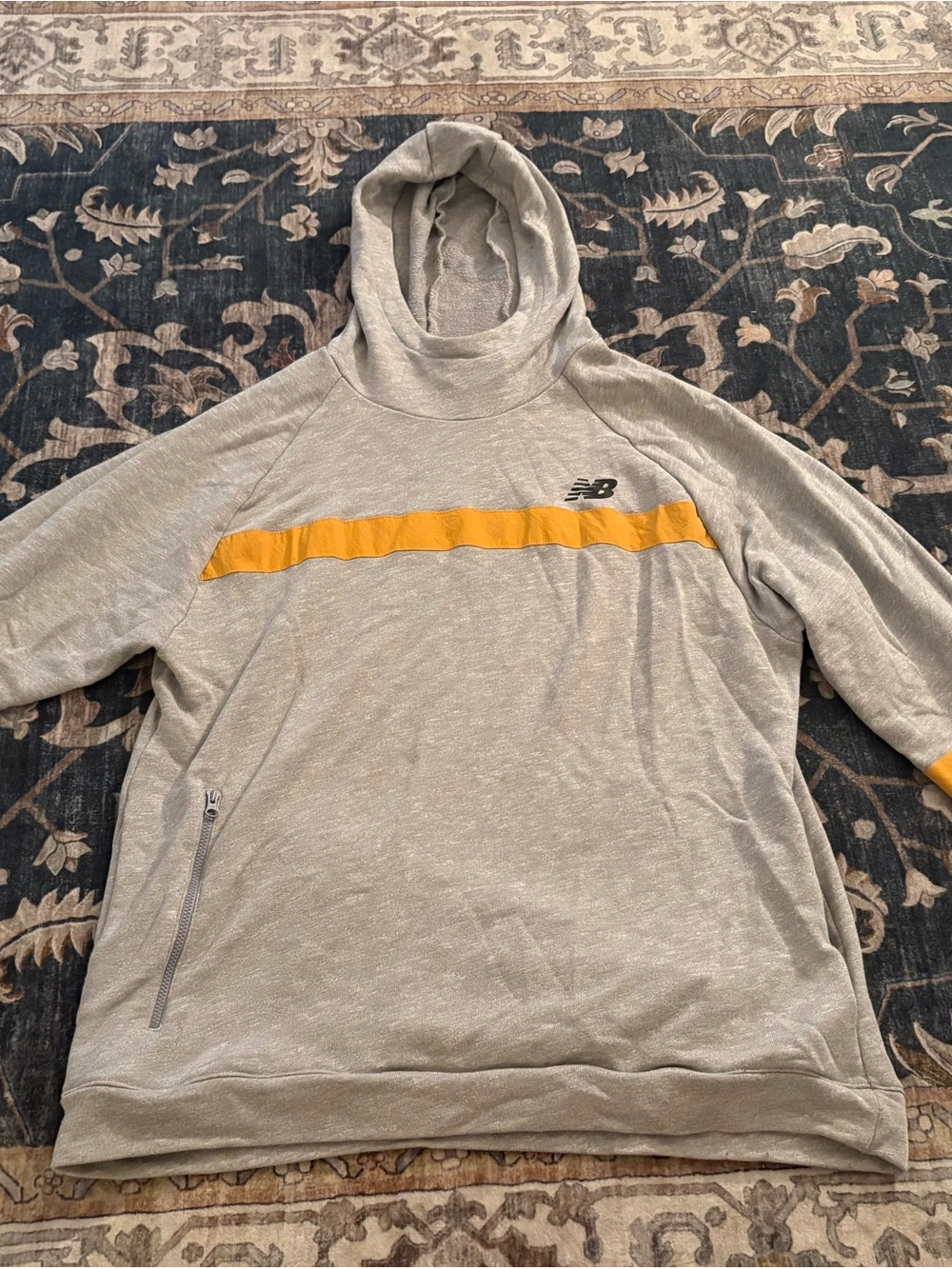 New Balance Light Gray Pullover Hoodie with Yellow Stripe